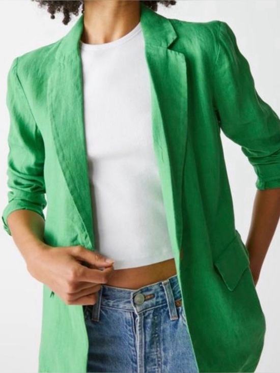 Gibson Jackets & Blazers - Women’s Green Single-Button Linen Blazer